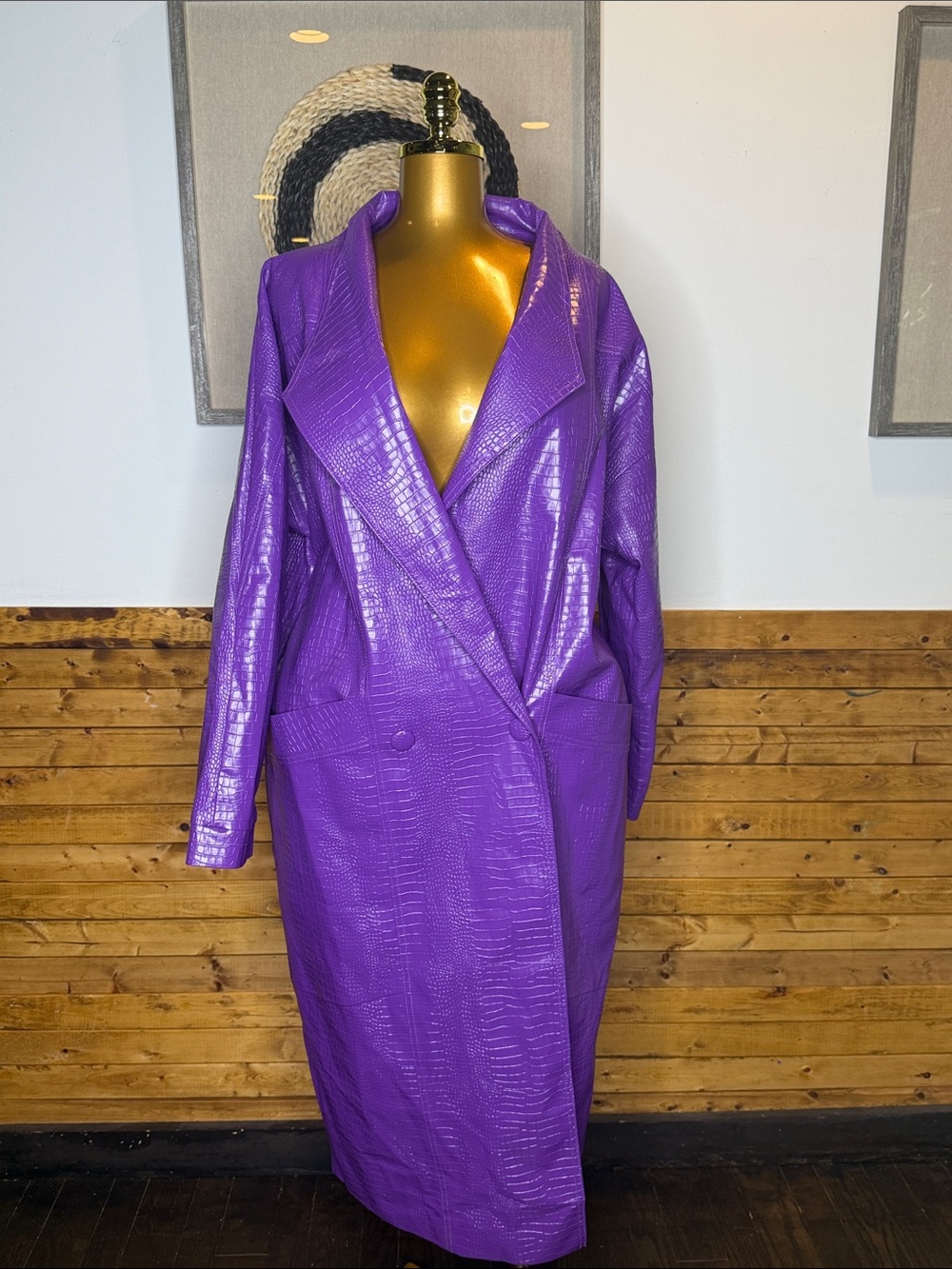 Nasty Gal Purple Vegan Leather Faux-Croc Trench Coat Like New